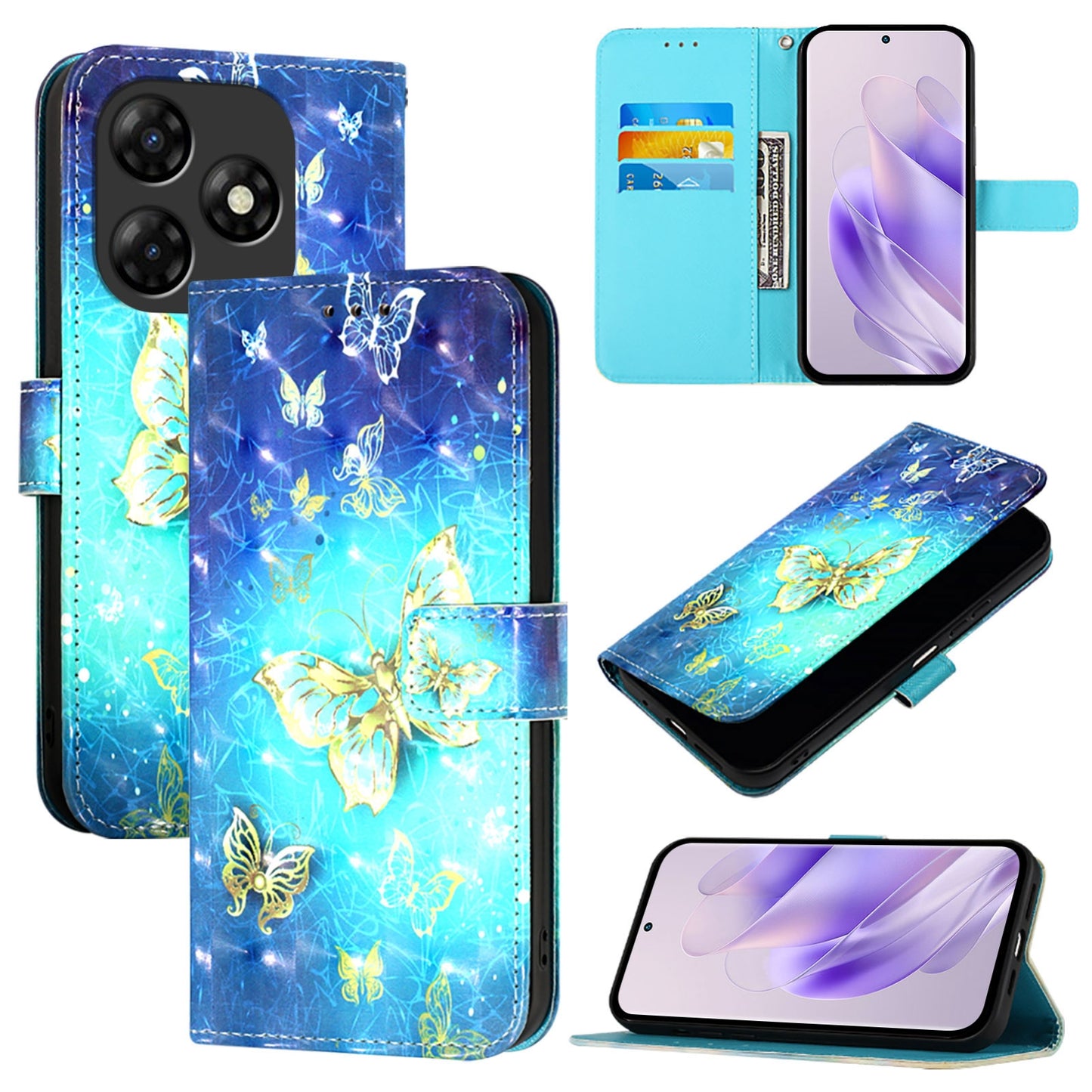 Itel P55 4G Leather Flip Phone Case with 3D Painted Design, Card Holder, Wallet & Stand Function - Durable Protection & Easy Access