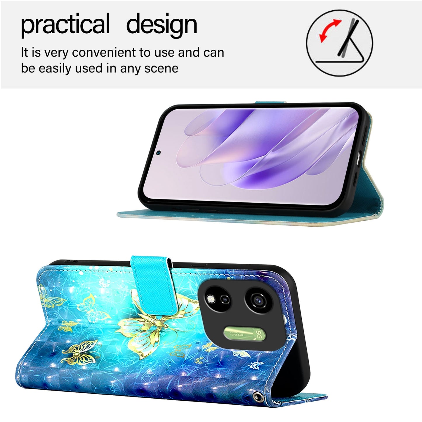 Itel P55 5G Leather Flip Phone Case with 3D Painted Design, Card Holder, Wallet & Stand Function - Durable Protection & Easy Access