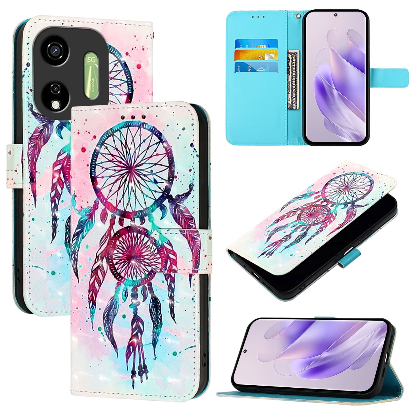 Itel P55 5G Leather Flip Phone Case with 3D Painted Design, Card Holder, Wallet & Stand Function - Durable Protection & Easy Access