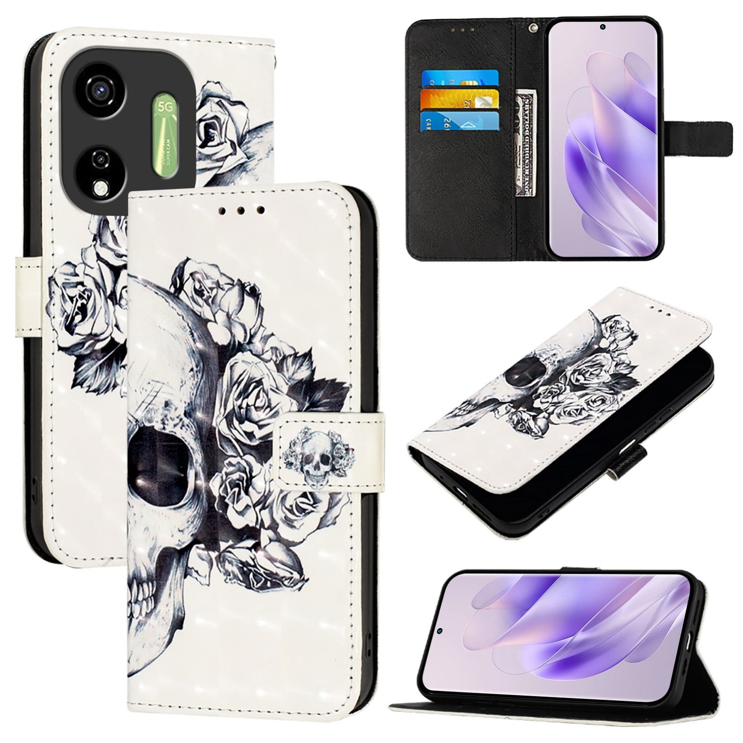 Itel P55 5G Leather Flip Phone Case with 3D Painted Design, Card Holder, Wallet & Stand Function - Durable Protection & Easy Access