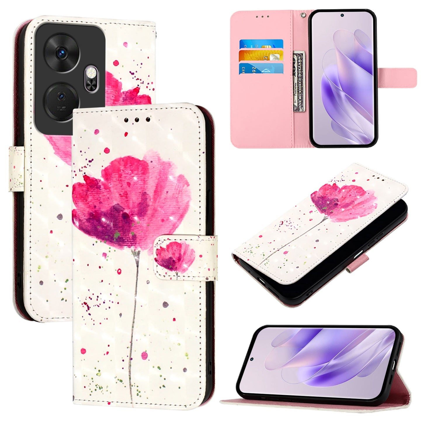 Itel P55+ Leather Flip Phone Case with 3D Painted Design, Card Holder, Wallet & Stand Function - Durable Protection & Easy Access