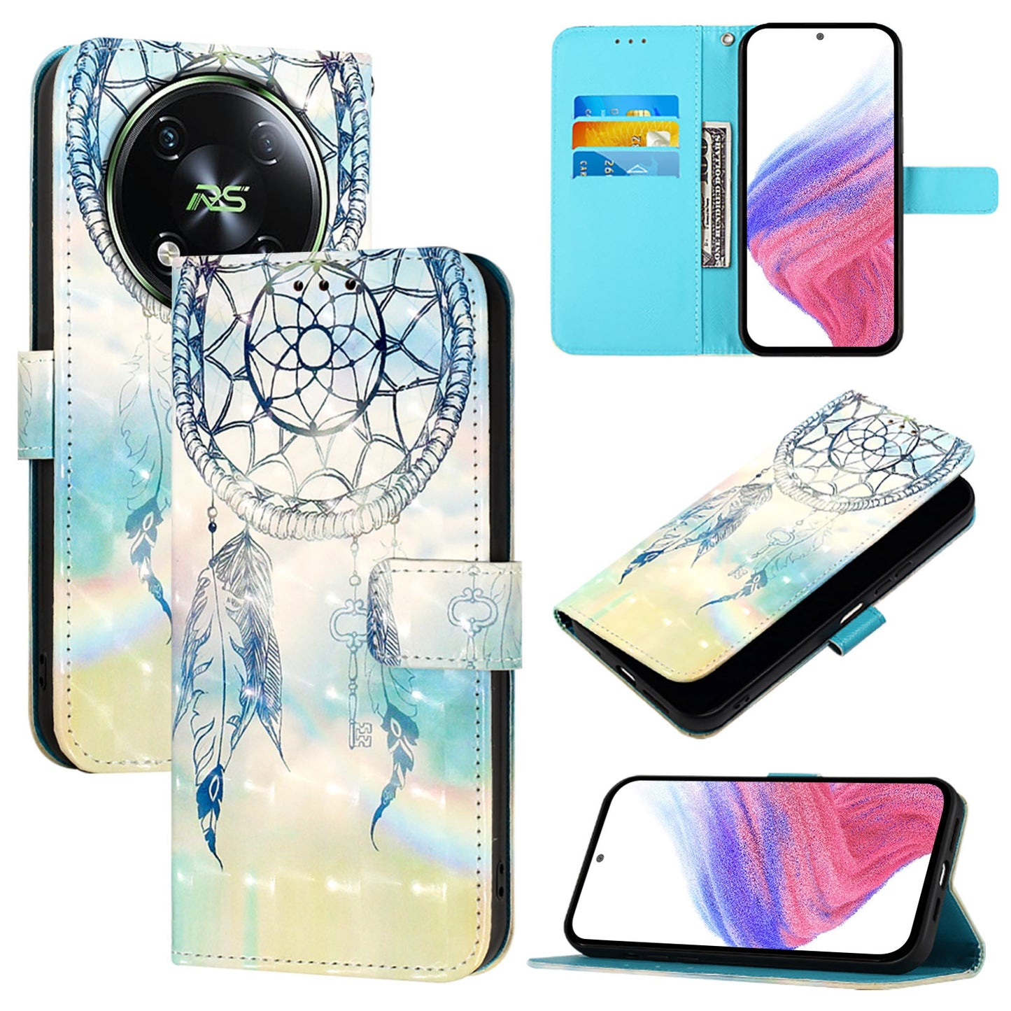 Itel RS4 Leather Flip Phone Case with 3D Painted Design, Card Holder, Wallet & Stand Function - Durable Protection & Easy Access