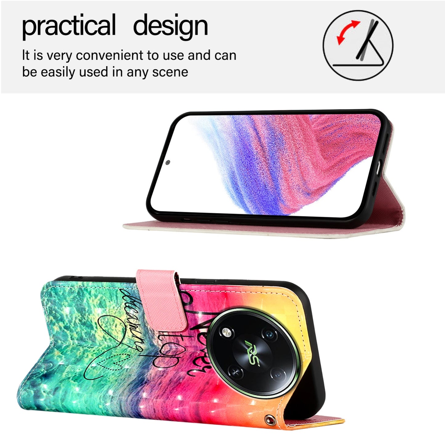 Itel RS4 Leather Flip Phone Case with 3D Painted Design, Card Holder, Wallet & Stand Function - Durable Protection & Easy Access