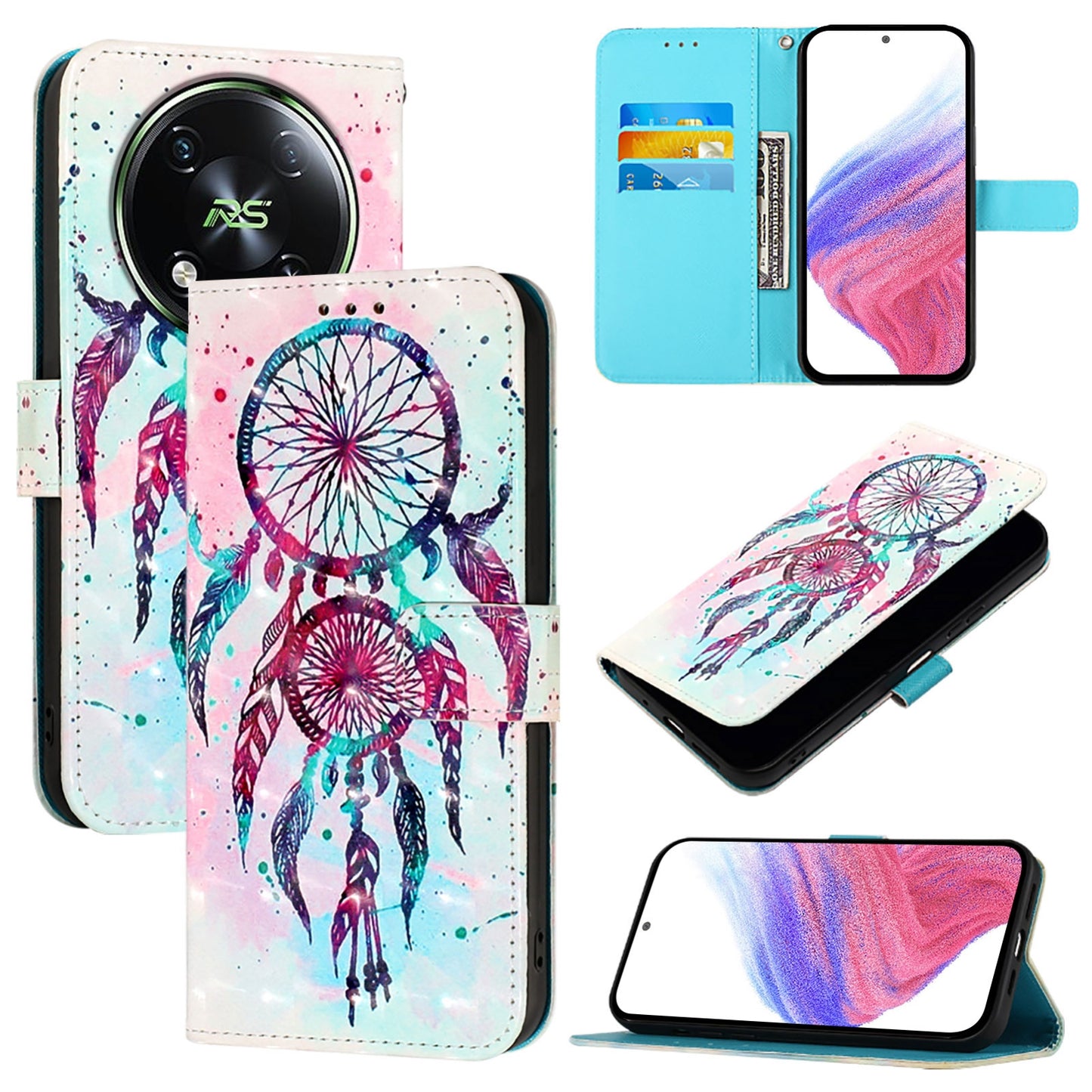 Itel RS4 Leather Flip Phone Case with 3D Painted Design, Card Holder, Wallet & Stand Function - Durable Protection & Easy Access