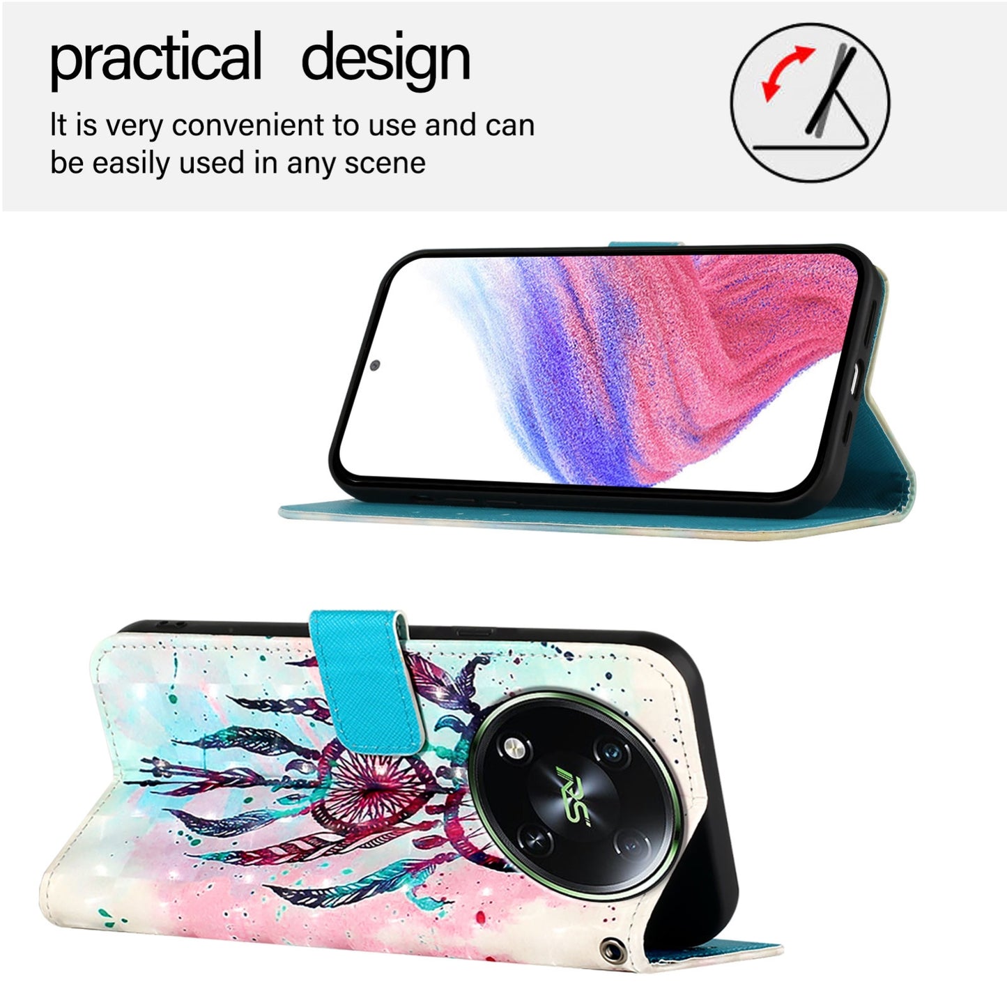 Itel RS4 Leather Flip Phone Case with 3D Painted Design, Card Holder, Wallet & Stand Function - Durable Protection & Easy Access