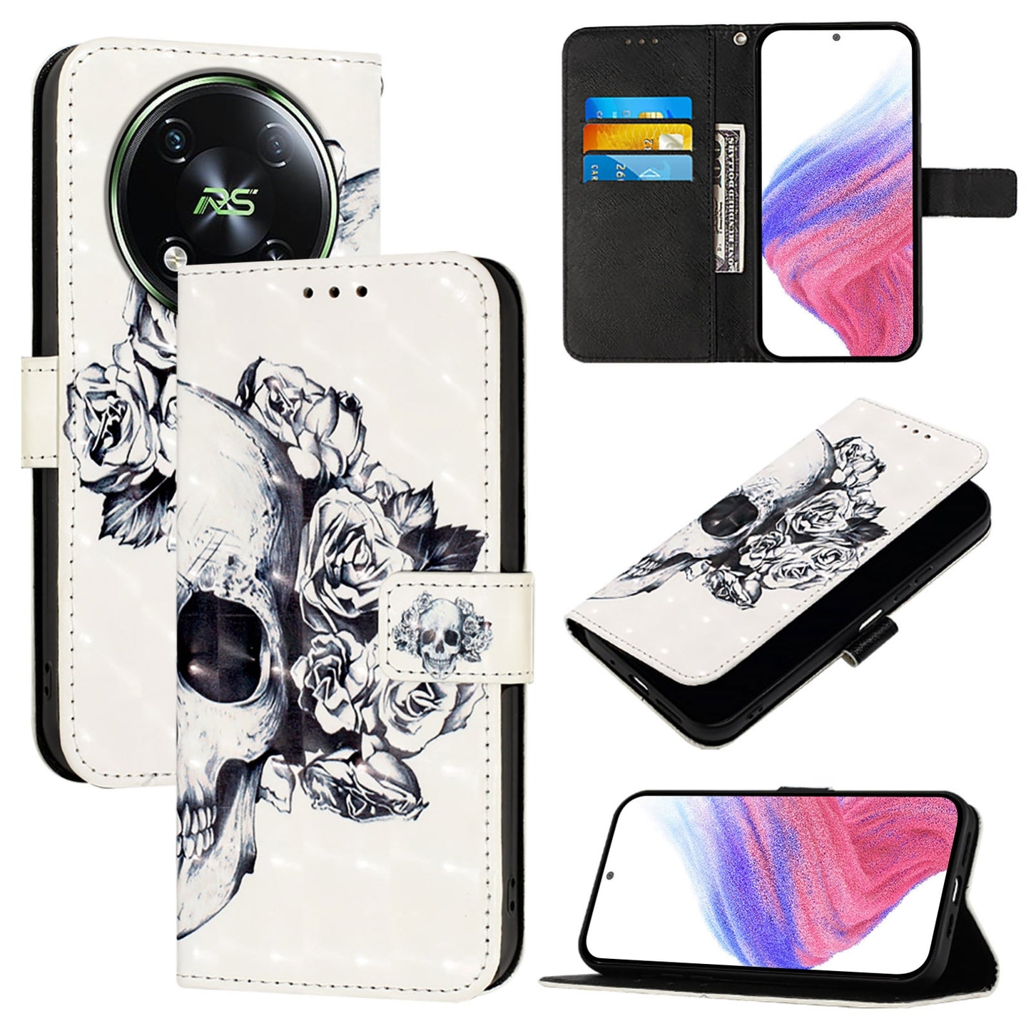 Itel RS4 Leather Flip Phone Case with 3D Painted Design, Card Holder, Wallet & Stand Function - Durable Protection & Easy Access