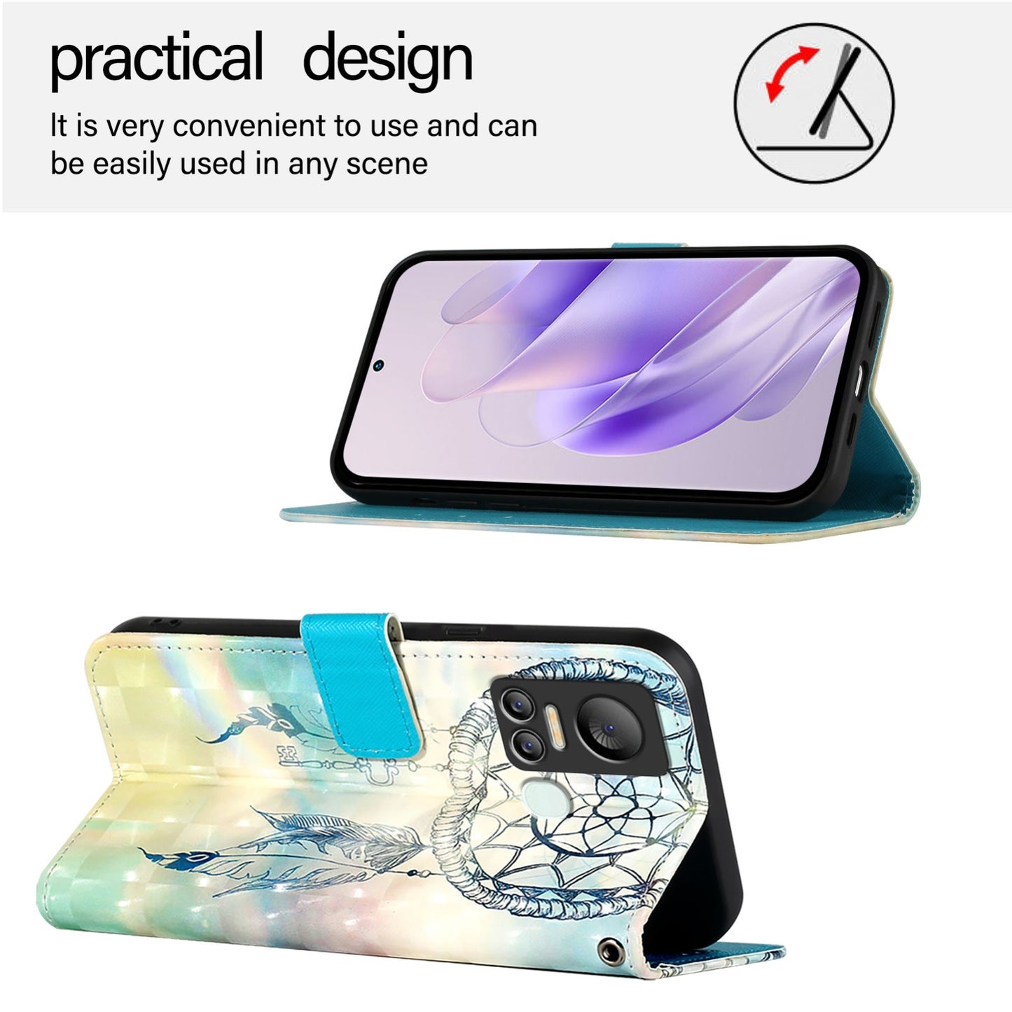 Itel Vision 5 Leather Flip Phone Case with 3D Painted Design, Card Holder, Wallet & Stand Function - Durable Protection & Easy Access