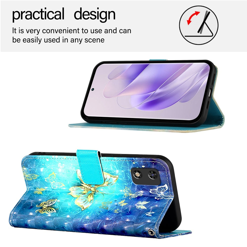 Itel A23 Pro Leather Flip Phone Case with 3D Painted Design, Card Holder, Wallet & Stand Function - Durable Protection & Easy Access