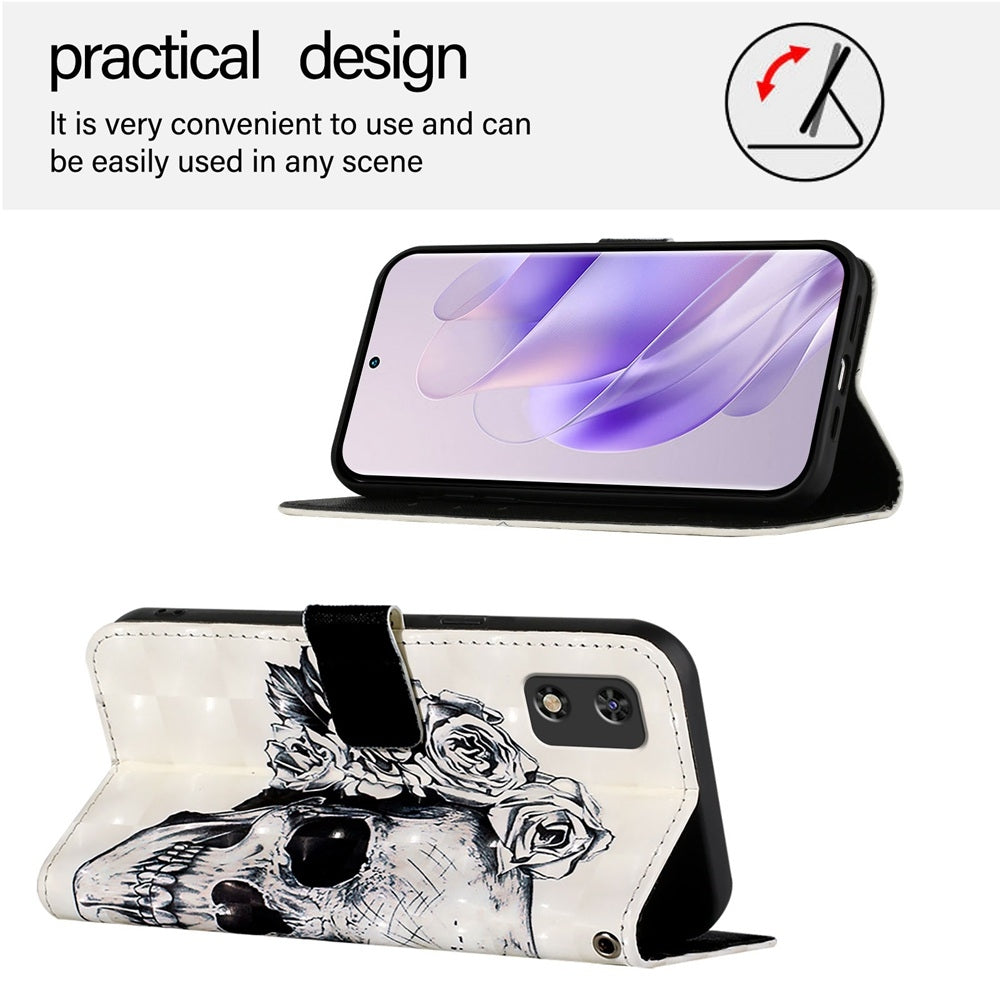 Itel A17 Leather Flip Phone Case with 3D Painted Design, Card Holder, Wallet & Stand Function - Durable Protection & Easy Access