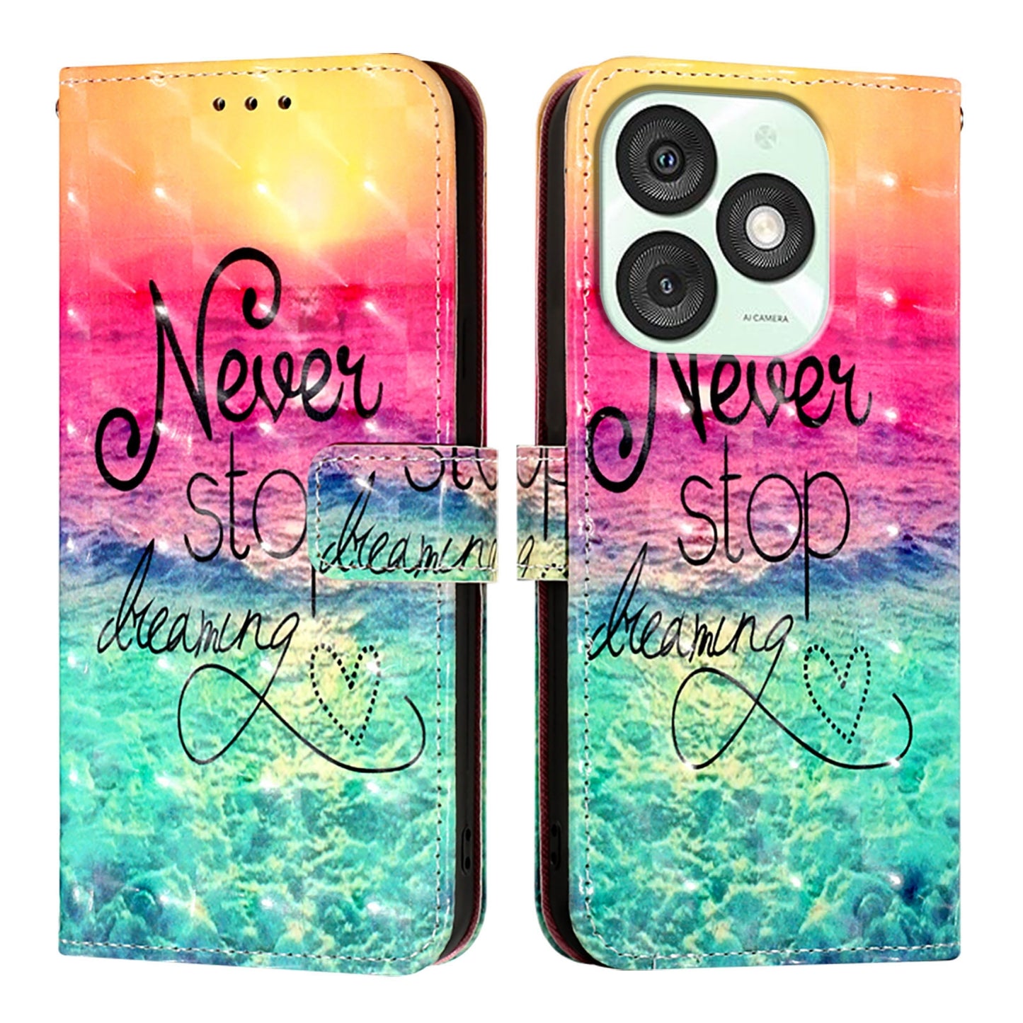 Itel A50 Leather Flip Phone Case with 3D Painted Design, Card Holder, Wallet & Stand Function - Durable Protection & Easy Access