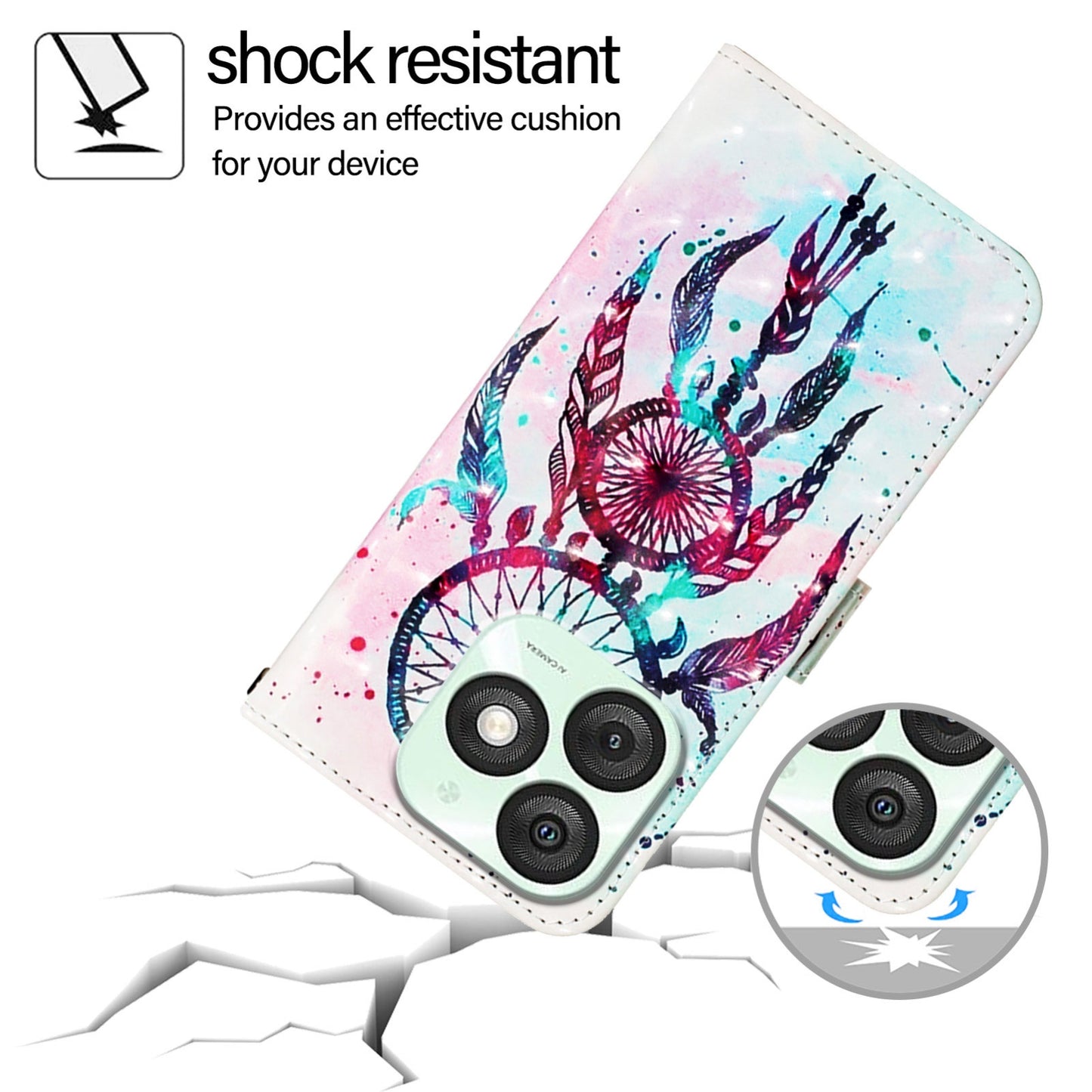 Itel A50 Leather Flip Phone Case with 3D Painted Design, Card Holder, Wallet & Stand Function - Durable Protection & Easy Access