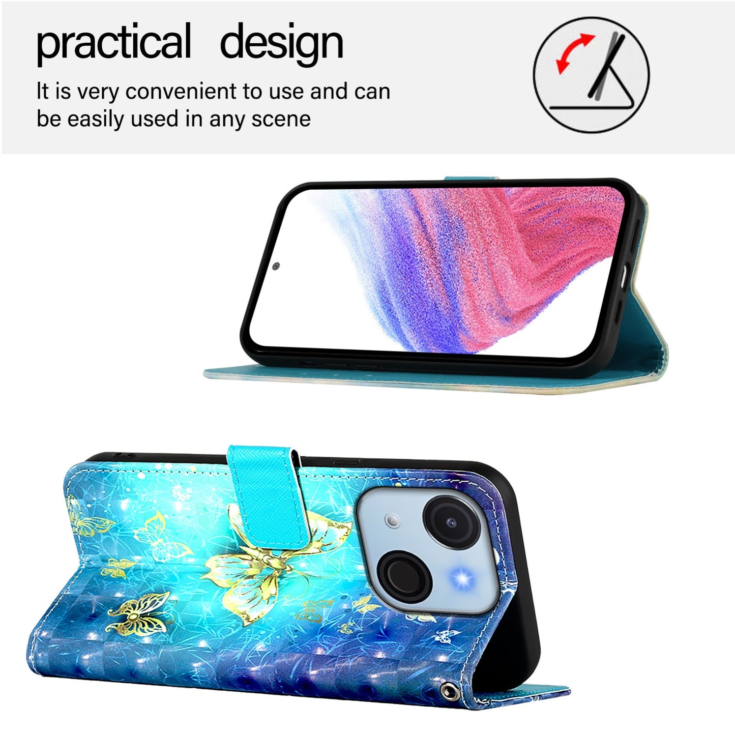 itel A50C Leather Flip Phone Case with 3D Painted Design, Card Holder, Wallet & Stand Function - Durable Protection & Easy Access