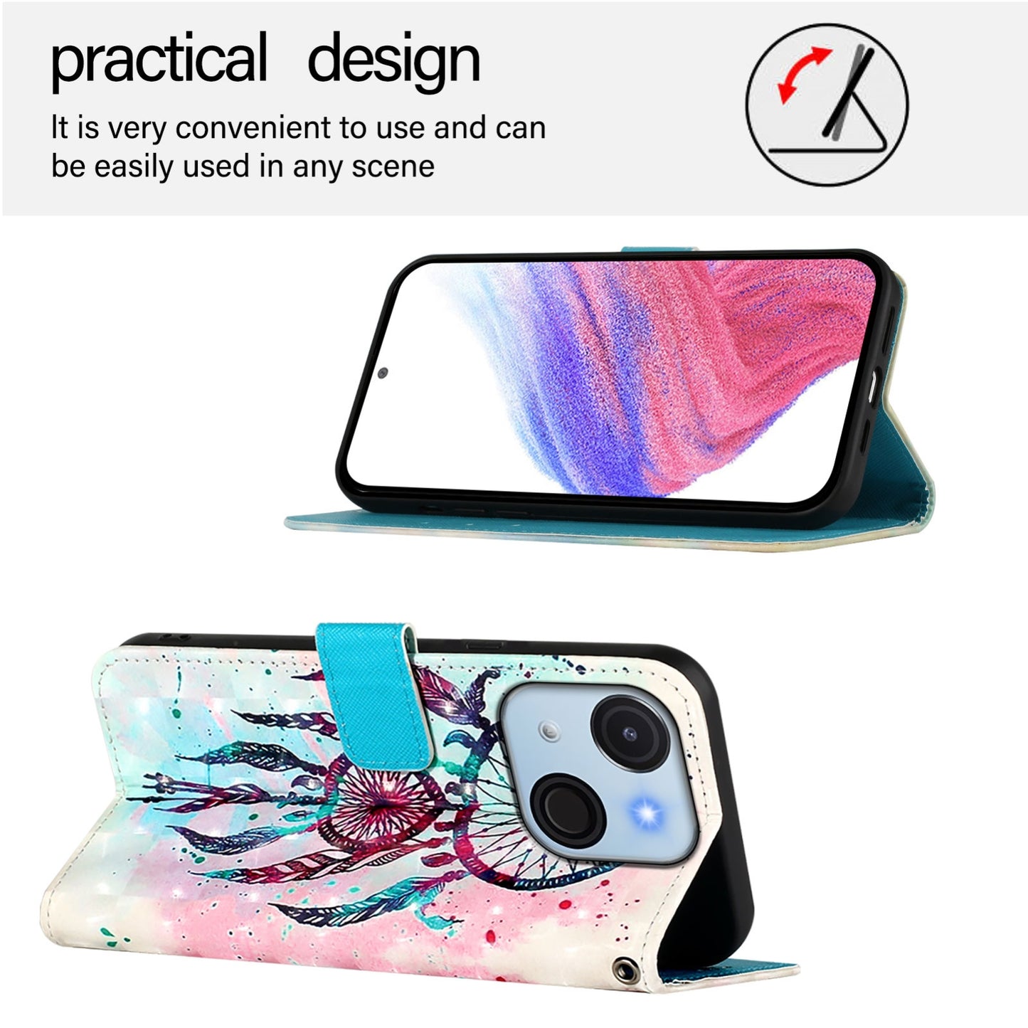 itel A50C Leather Flip Phone Case with 3D Painted Design, Card Holder, Wallet & Stand Function - Durable Protection & Easy Access