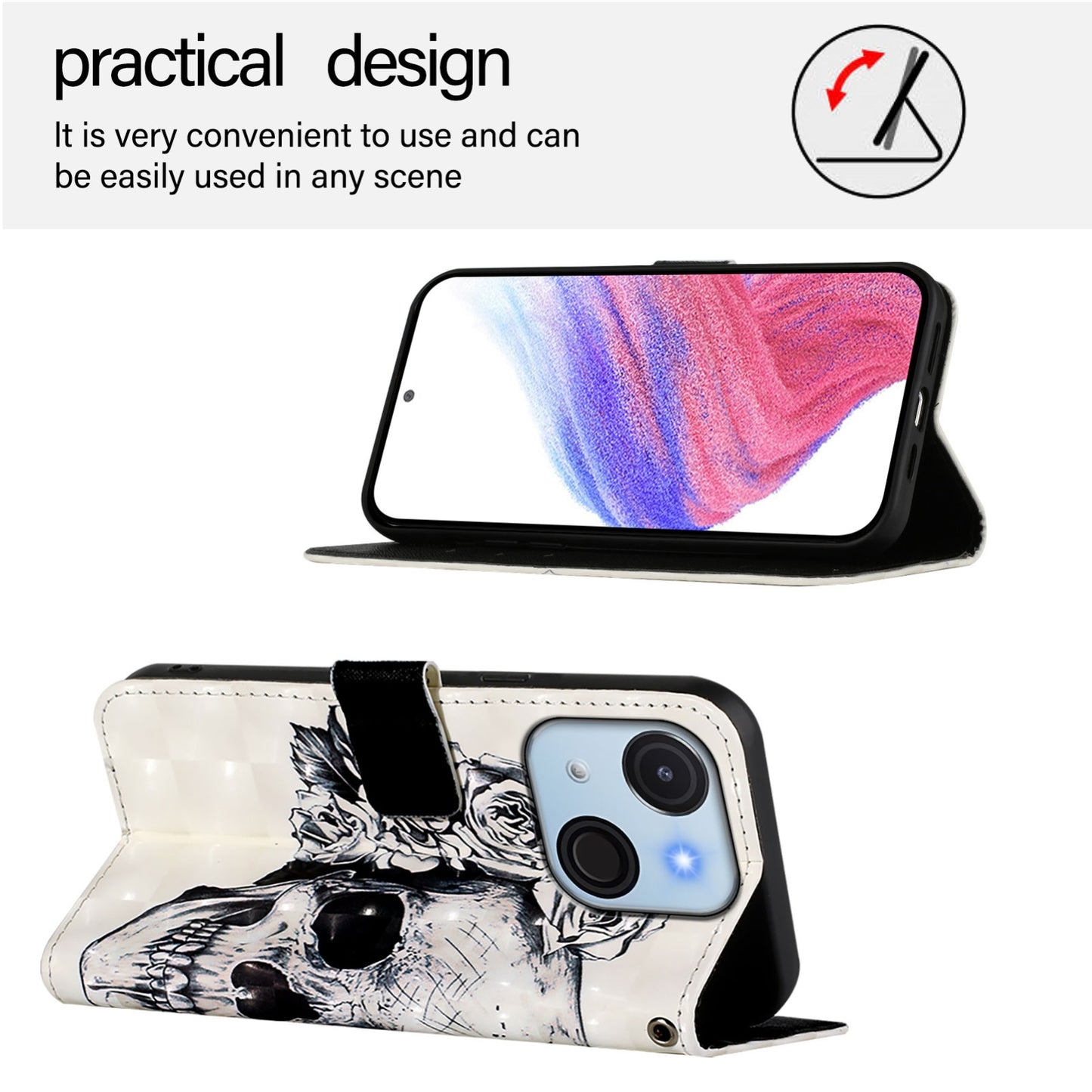 itel A50C Leather Flip Phone Case with 3D Painted Design, Card Holder, Wallet & Stand Function - Durable Protection & Easy Access