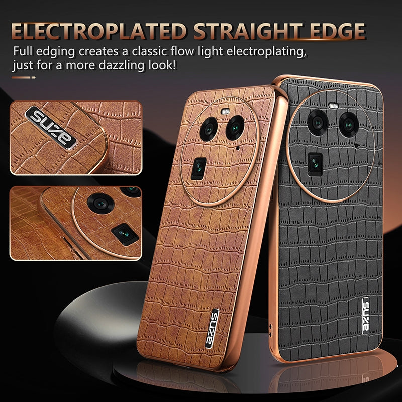 OPPO Find X6 Luxury Case - Electroplated Frame, Crocodile Texture Leather, Full Coverage Protection, Anti-Fingerprint & Shockproof