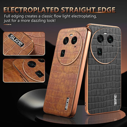 OPPO Find X6 Luxury Case - Electroplated Frame, Crocodile Texture Leather, Full Coverage Protection, Anti-Fingerprint & Shockproof