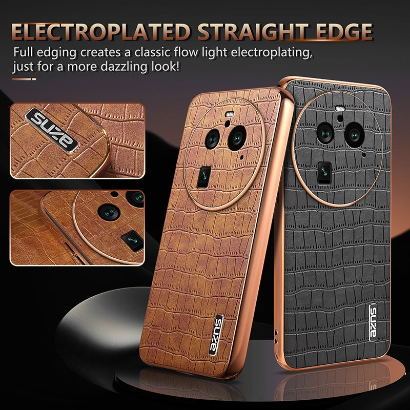 OPPO Find X6 Pro Luxury Case - Electroplated Frame, Crocodile Texture Leather, Full Coverage Protection, Anti-Fingerprint & Shockproof