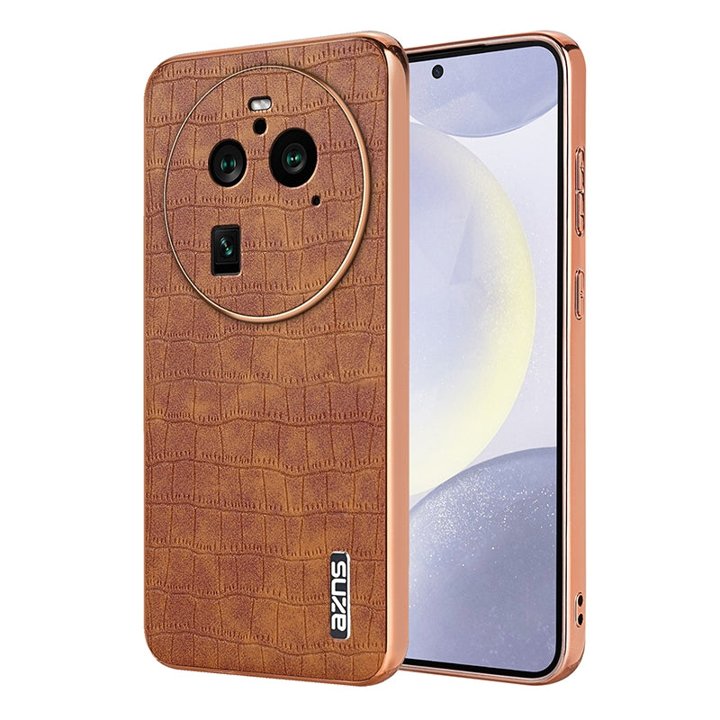 OPPO Find X6 Pro Luxury Case - Electroplated Frame, Crocodile Texture Leather, Full Coverage Protection, Anti-Fingerprint & Shockproof
