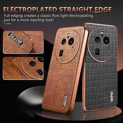 OPPO Find X6 Pro Luxury Case - Electroplated Frame, Crocodile Texture Leather, Full Coverage Protection, Anti-Fingerprint & Shockproof