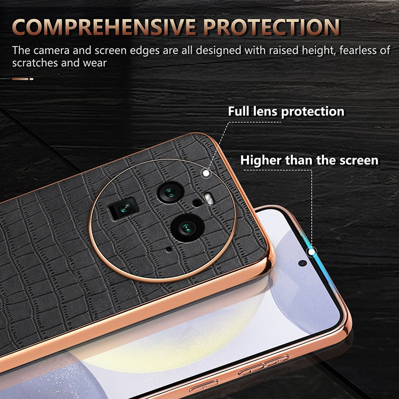 OPPO Find X6 Pro Luxury Case - Electroplated Frame, Crocodile Texture Leather, Full Coverage Protection, Anti-Fingerprint & Shockproof