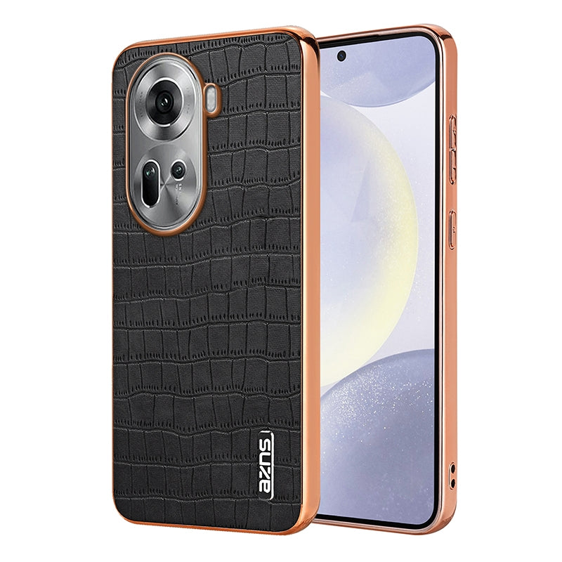 OPPO Reno11 Global Luxury Case - Electroplated Frame, Crocodile Texture Leather, Full Coverage Protection, Anti-Fingerprint & Shockproof