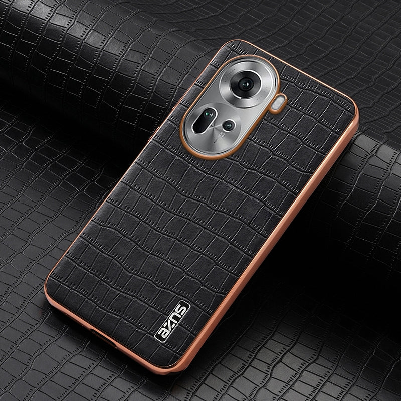 OPPO Reno11 Global Luxury Case - Electroplated Frame, Crocodile Texture Leather, Full Coverage Protection, Anti-Fingerprint & Shockproof