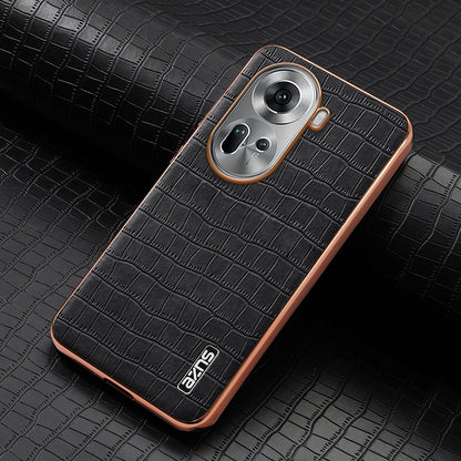 OPPO Reno11 Global Luxury Case - Electroplated Frame, Crocodile Texture Leather, Full Coverage Protection, Anti-Fingerprint & Shockproof