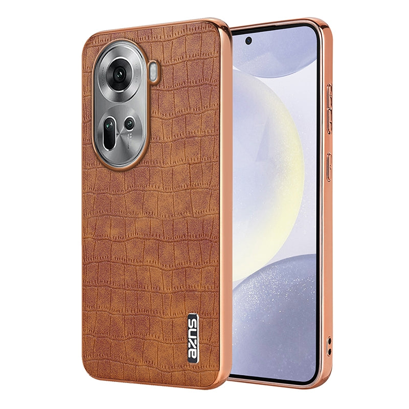 OPPO Reno11 Global Luxury Case - Electroplated Frame, Crocodile Texture Leather, Full Coverage Protection, Anti-Fingerprint & Shockproof