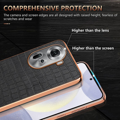 OPPO Reno11 Global Luxury Case - Electroplated Frame, Crocodile Texture Leather, Full Coverage Protection, Anti-Fingerprint & Shockproof