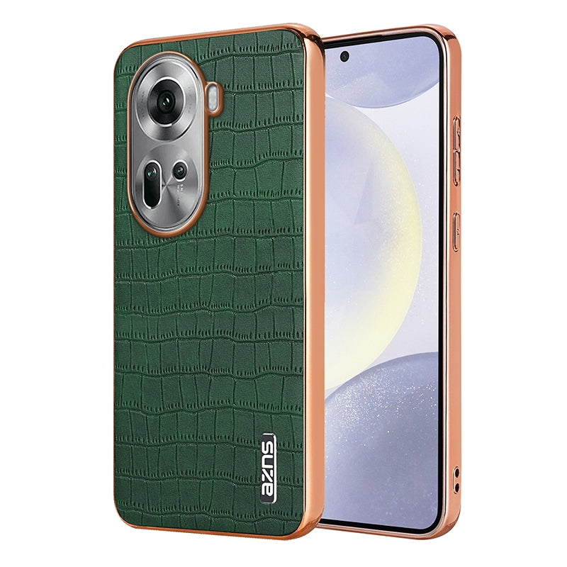 OPPO Reno11 Global Luxury Case - Electroplated Frame, Crocodile Texture Leather, Full Coverage Protection, Anti-Fingerprint & Shockproof