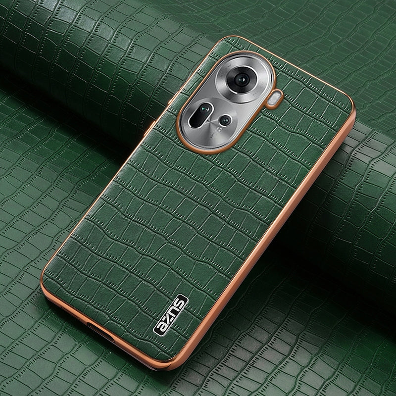 OPPO Reno11 Global Luxury Case - Electroplated Frame, Crocodile Texture Leather, Full Coverage Protection, Anti-Fingerprint & Shockproof