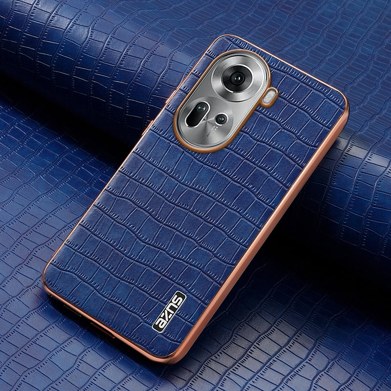 OPPO Reno11 Global Luxury Case - Electroplated Frame, Crocodile Texture Leather, Full Coverage Protection, Anti-Fingerprint & Shockproof
