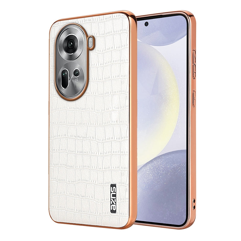 OPPO Reno11 Global Luxury Case - Electroplated Frame, Crocodile Texture Leather, Full Coverage Protection, Anti-Fingerprint & Shockproof
