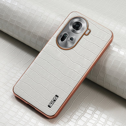 OPPO Reno11 Global Luxury Case - Electroplated Frame, Crocodile Texture Leather, Full Coverage Protection, Anti-Fingerprint & Shockproof