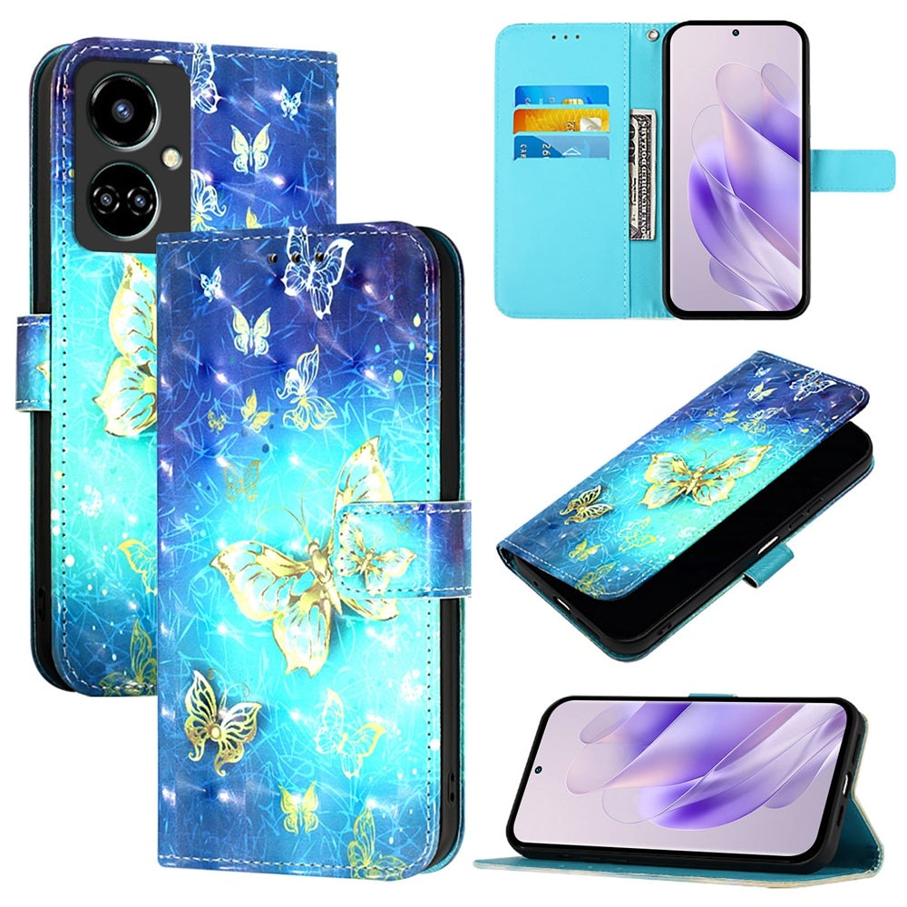 Tecno Camon 19 Leather Flip Phone Case with 3D Painted Design, Card Holder, Wallet & Stand Function - Durable Protection & Easy Access