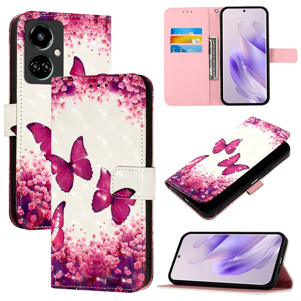 Tecno Camon 19 Leather Flip Phone Case with 3D Painted Design, Card Holder, Wallet & Stand Function - Durable Protection & Easy Access