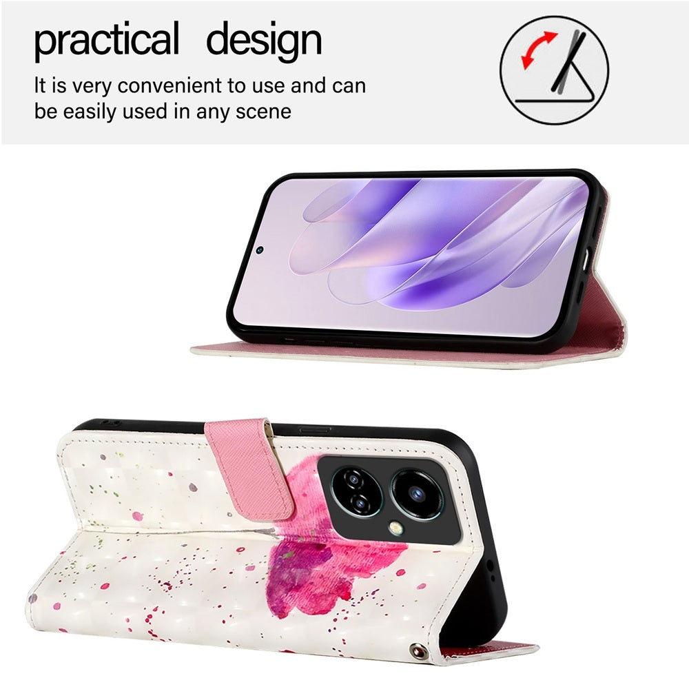 Tecno Camon 19 Leather Flip Phone Case with 3D Painted Design, Card Holder, Wallet & Stand Function - Durable Protection & Easy Access