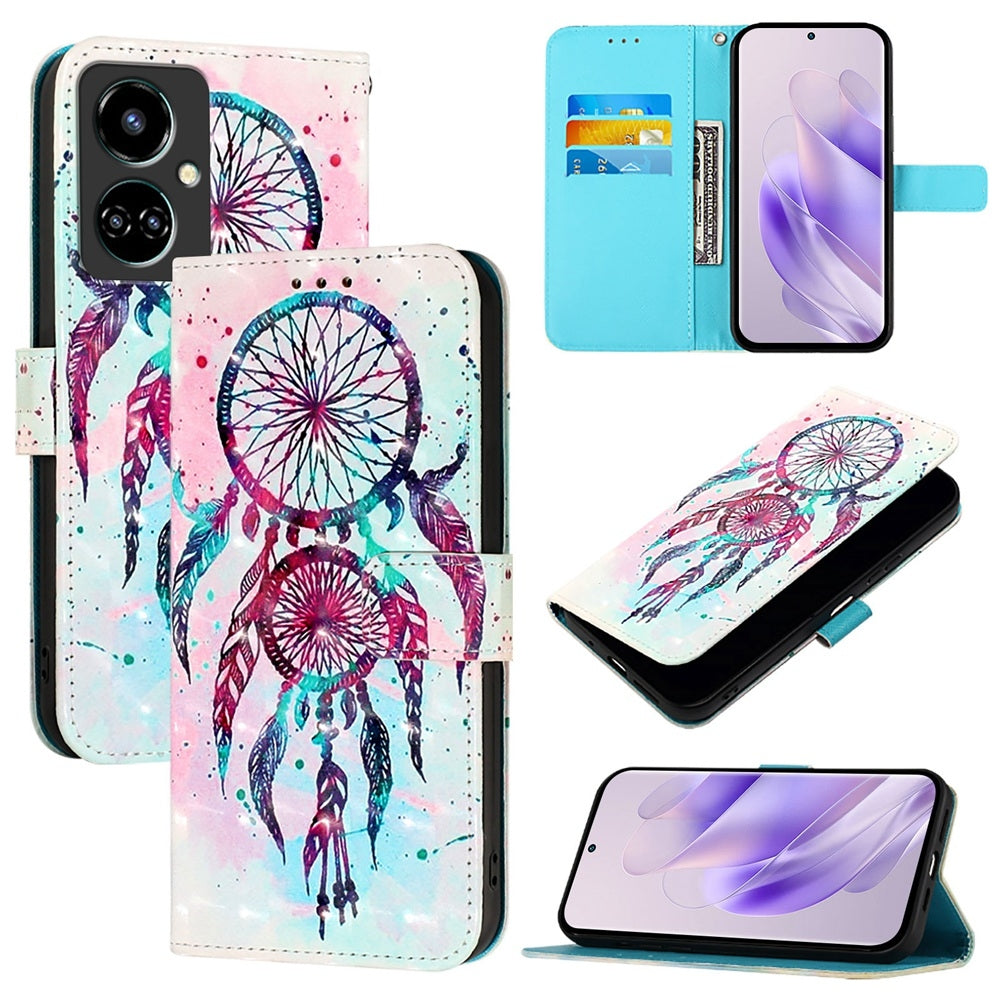 Tecno Camon 19 Leather Flip Phone Case with 3D Painted Design, Card Holder, Wallet & Stand Function - Durable Protection & Easy Access
