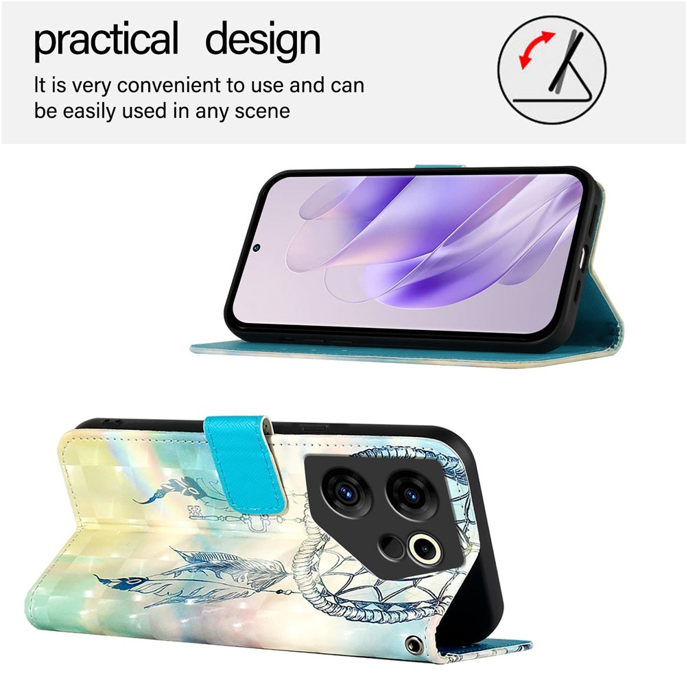 Tecno Camon 20 Premier Leather Flip Phone Case with 3D Painted Design, Card Holder, Wallet & Stand Function - Durable Protection & Easy Access