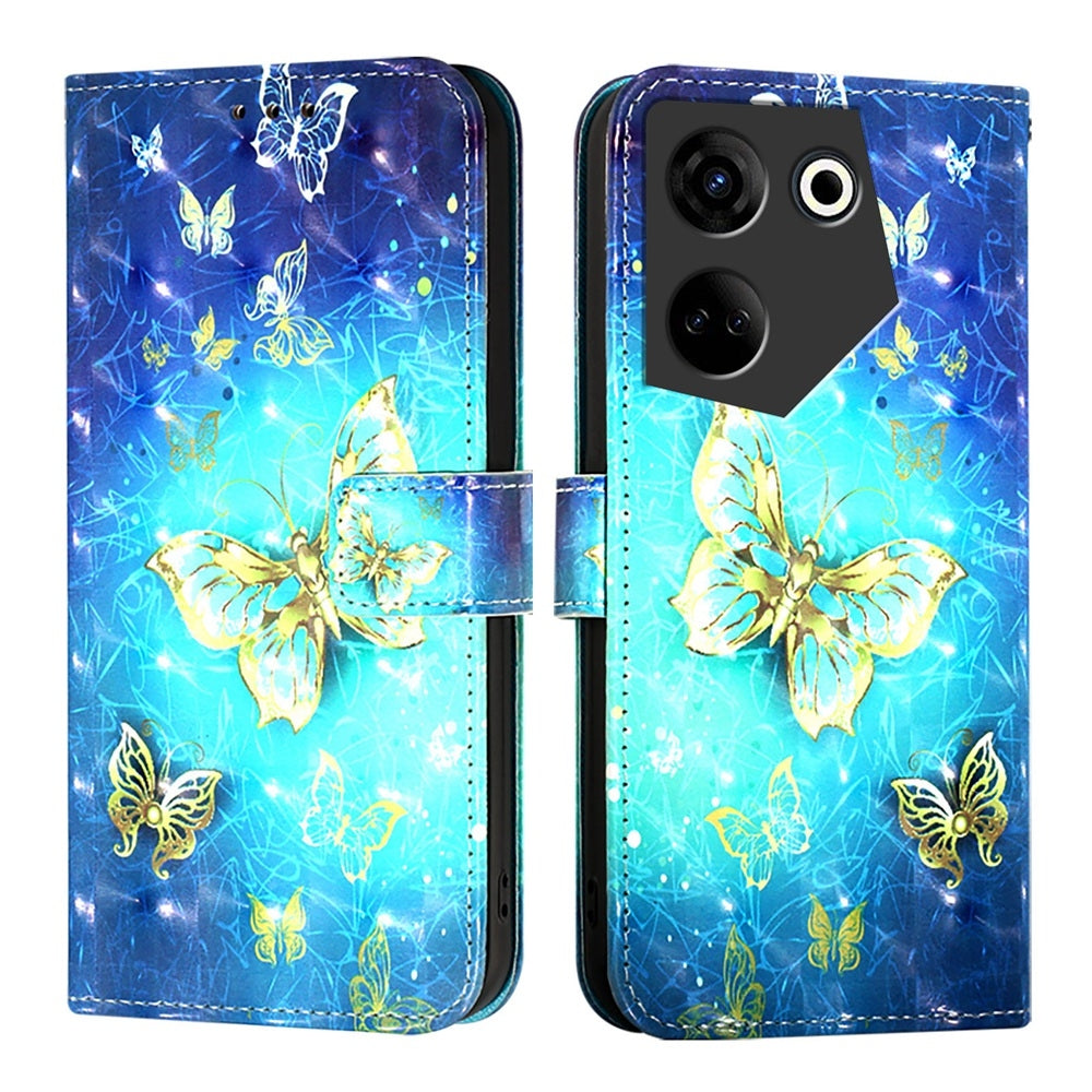 Tecno Camon 20 Leather Flip Phone Case with 3D Painted Design, Card Holder, Wallet & Stand Function - Durable Protection & Easy Access