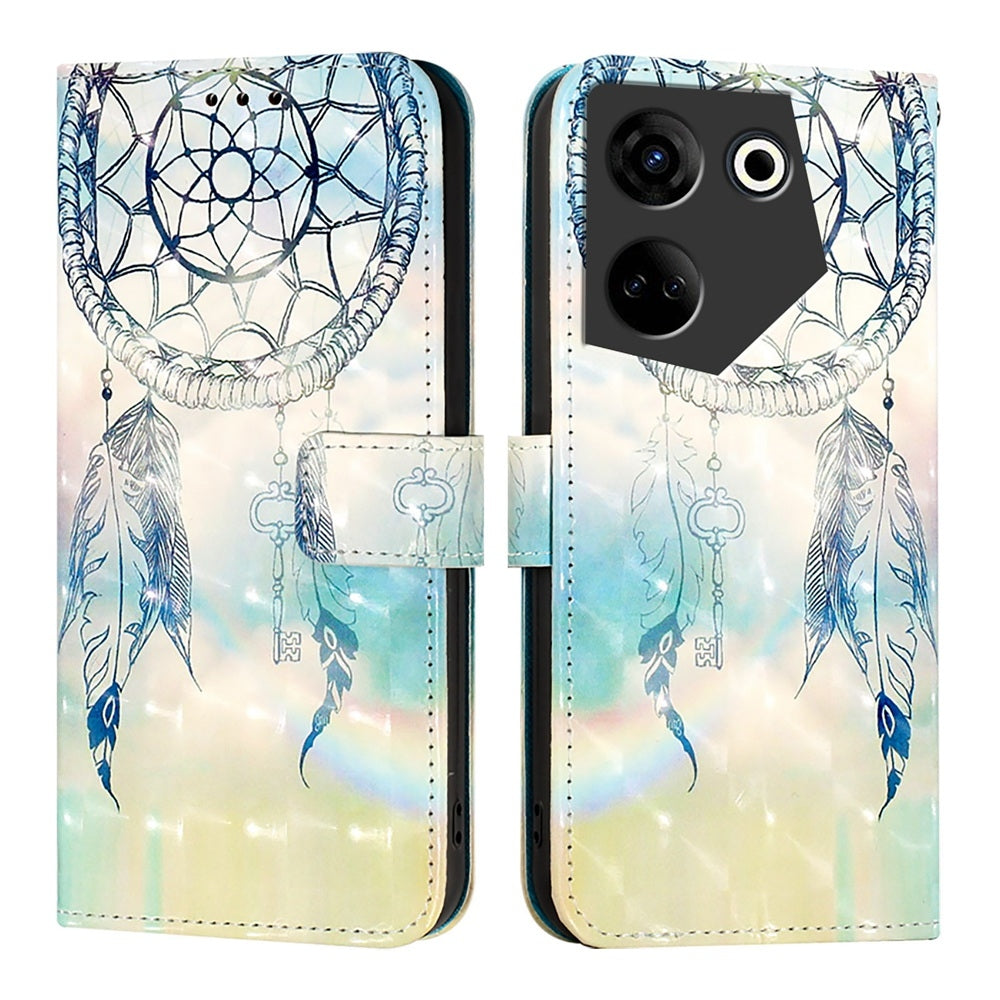 Tecno Camon 20 Leather Flip Phone Case with 3D Painted Design, Card Holder, Wallet & Stand Function - Durable Protection & Easy Access