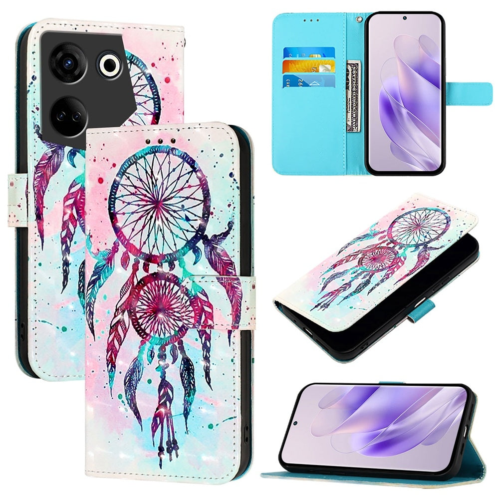 Tecno 20 Pro 4G Leather Flip Phone Case with 3D Painted Design, Card Holder, Wallet & Stand Function - Durable Protection & Easy Access