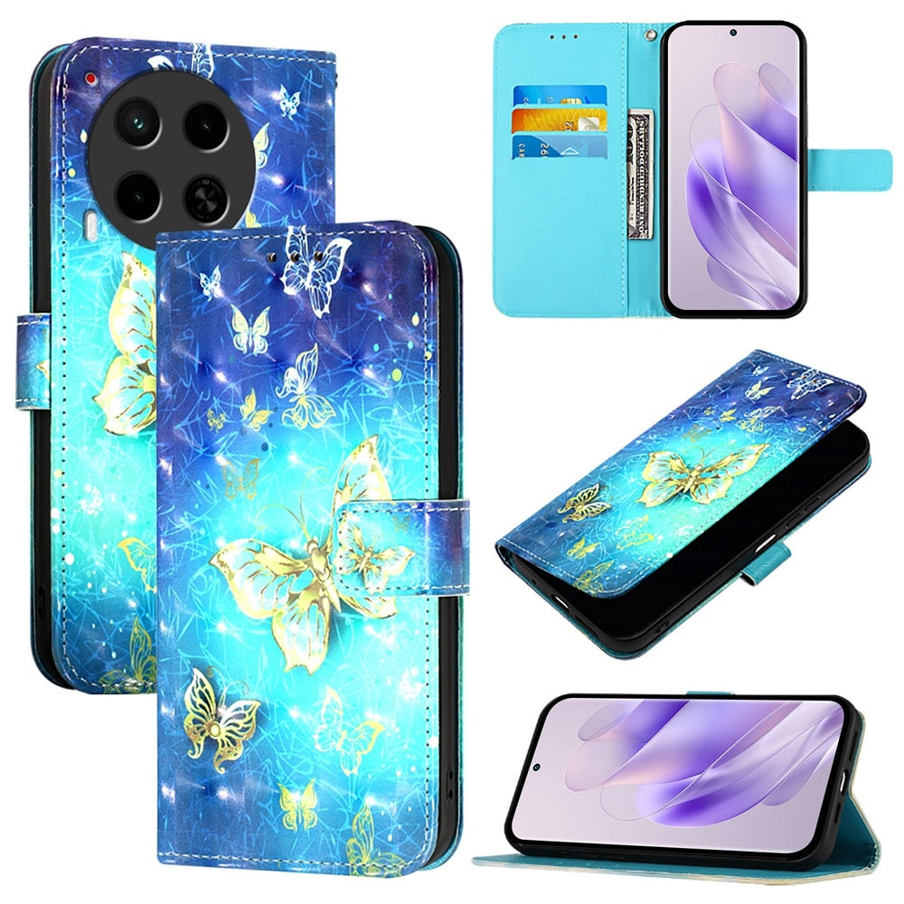 Tecno Camon 30 4G/5G Leather Flip Phone Case with 3D Painted Design, Card Holder, Wallet & Stand Function - Durable Protection & Easy Access