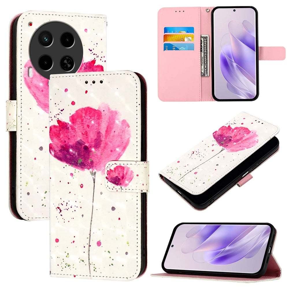 Tecno Camon 30 4G/5G Leather Flip Phone Case with 3D Painted Design, Card Holder, Wallet & Stand Function - Durable Protection & Easy Access