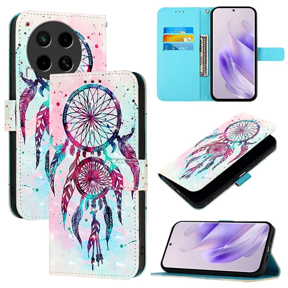 Tecno Camon 30 4G/5G Leather Flip Phone Case with 3D Painted Design, Card Holder, Wallet & Stand Function - Durable Protection & Easy Access