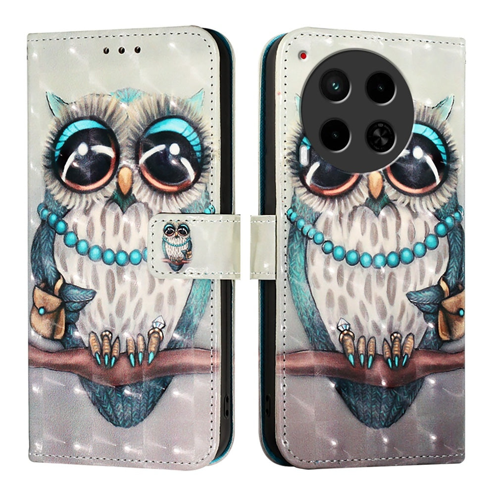 Tecno Camon 30 4G/5G Leather Flip Phone Case with 3D Painted Design, Card Holder, Wallet & Stand Function - Durable Protection & Easy Access