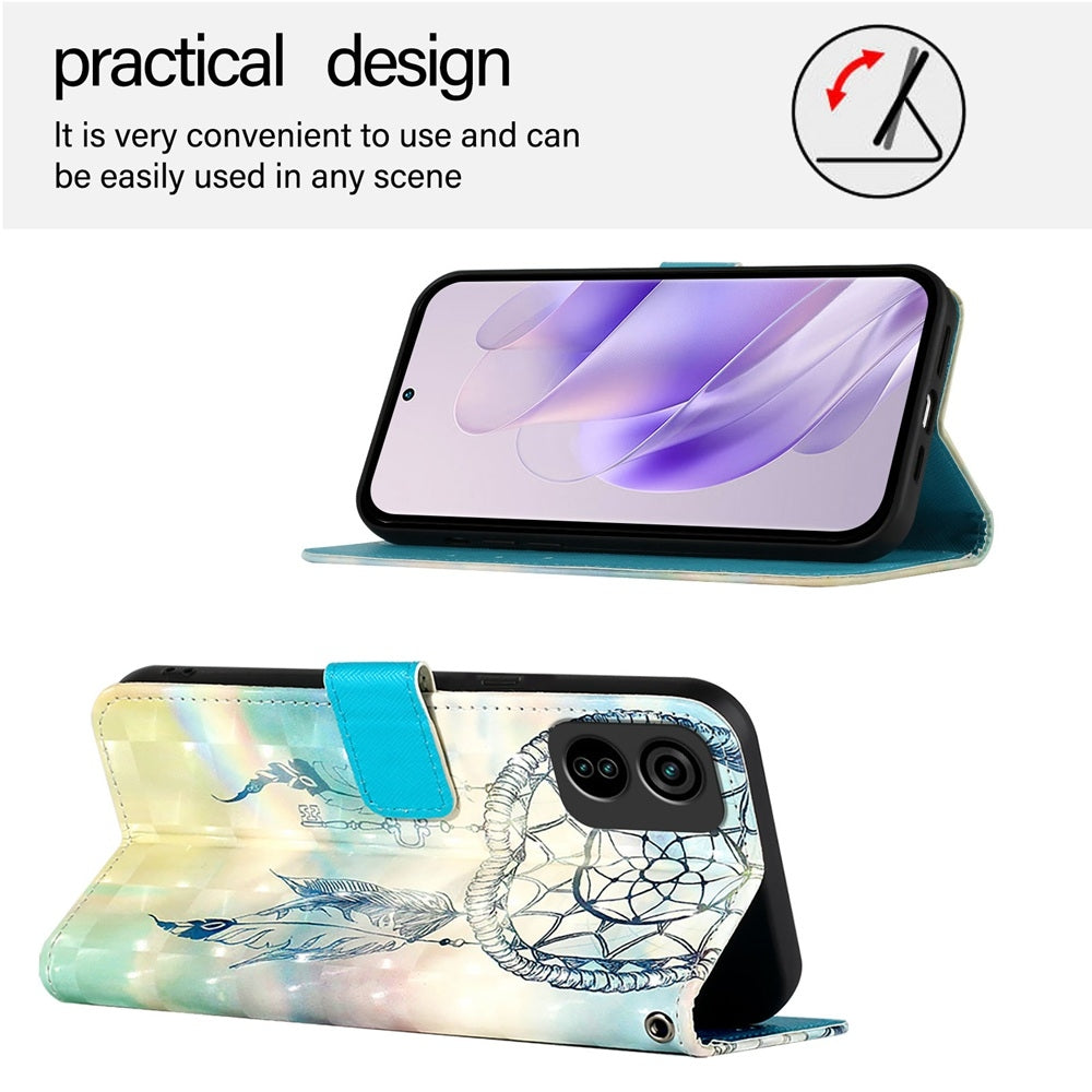 Tecno Pop 6C Leather Flip Phone Case with 3D Painted Design, Card Holder, Wallet & Stand Function - Durable Protection & Easy Access