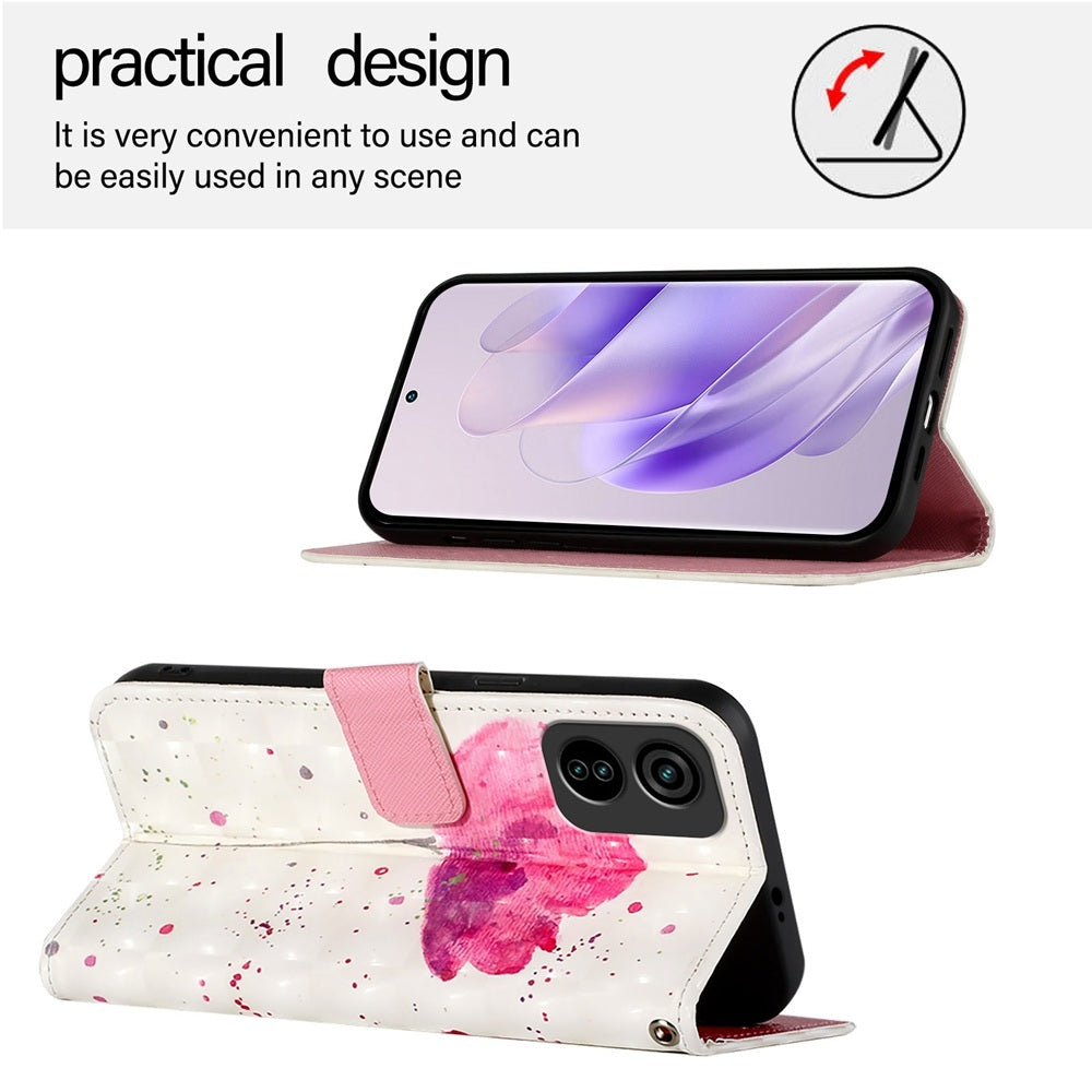 Tecno Pop 6C Leather Flip Phone Case with 3D Painted Design, Card Holder, Wallet & Stand Function - Durable Protection & Easy Access