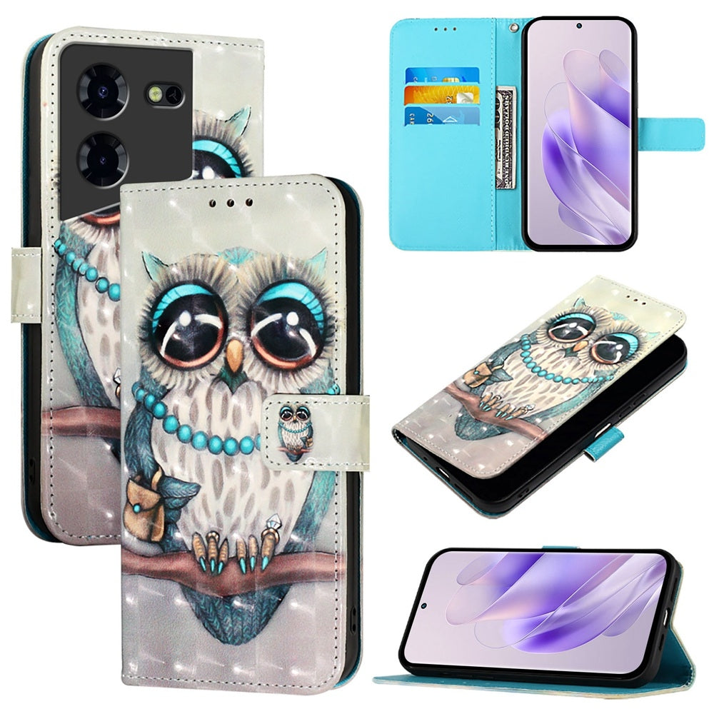 Tecno Pova 5 Pro 5G Leather Flip Phone Case with 3D Painted Design, Card Holder, Wallet & Stand Function - Durable Protection & Easy Access