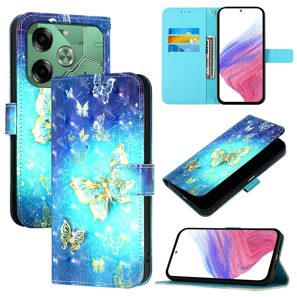 Tecno Pova 6 4G Leather Flip Phone Case with 3D Painted Design, Card Holder, Wallet & Stand Function - Durable Protection & Easy Access